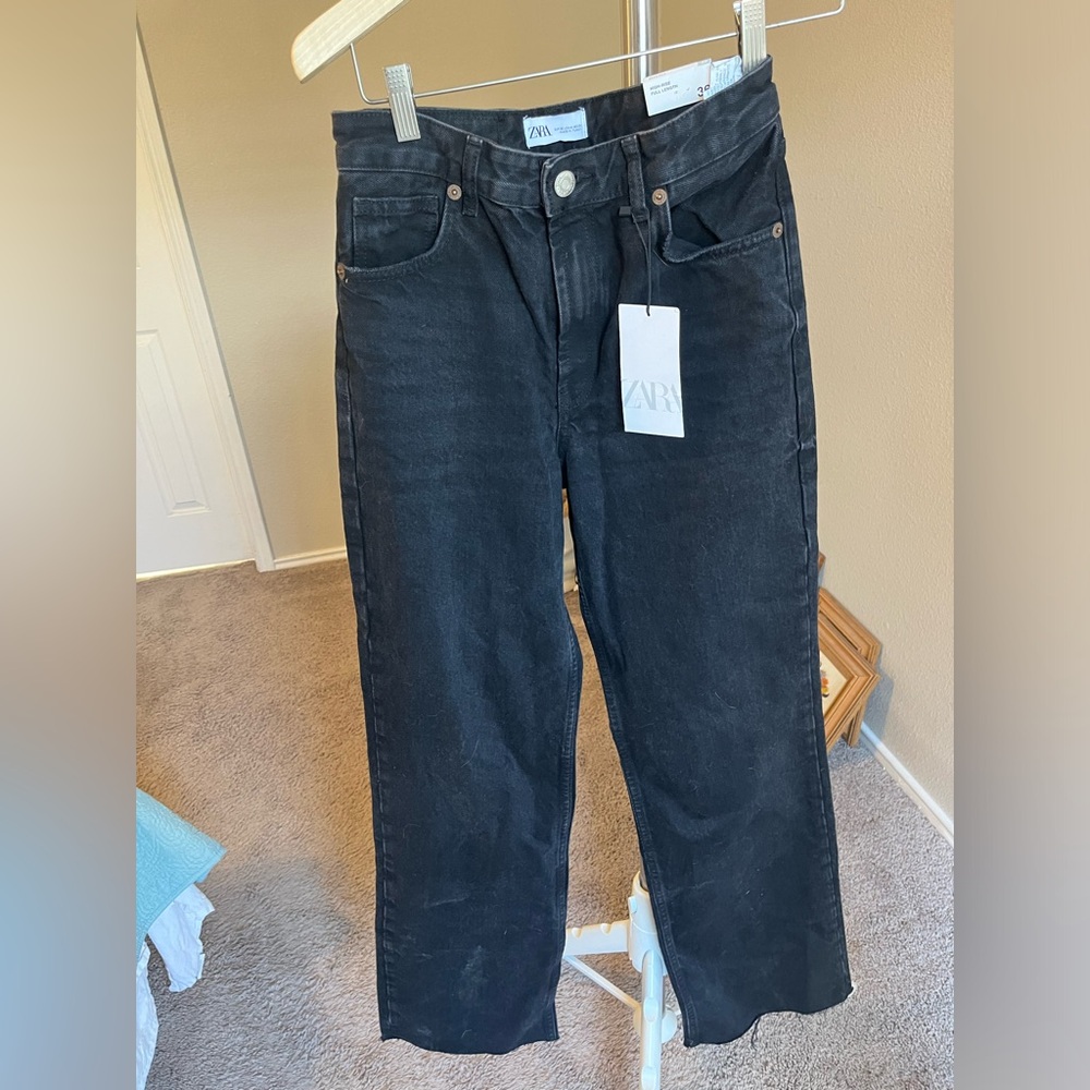 Zara high rise full length wide leg jeans